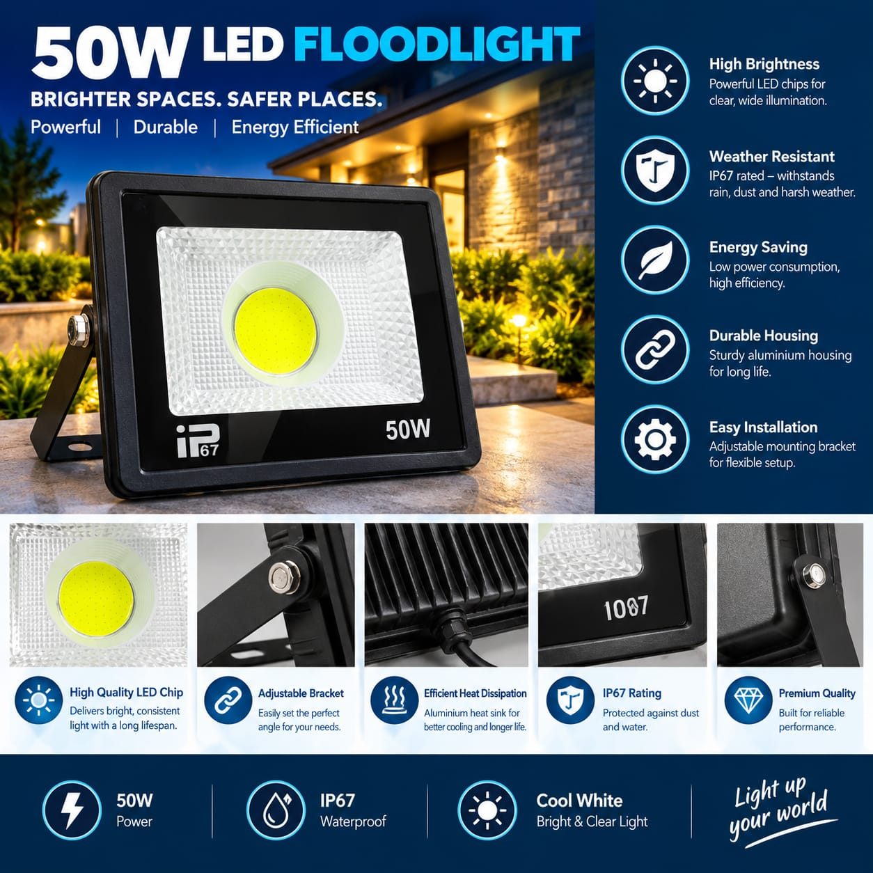 FLOOD LIGHT – 50W – COB – WH