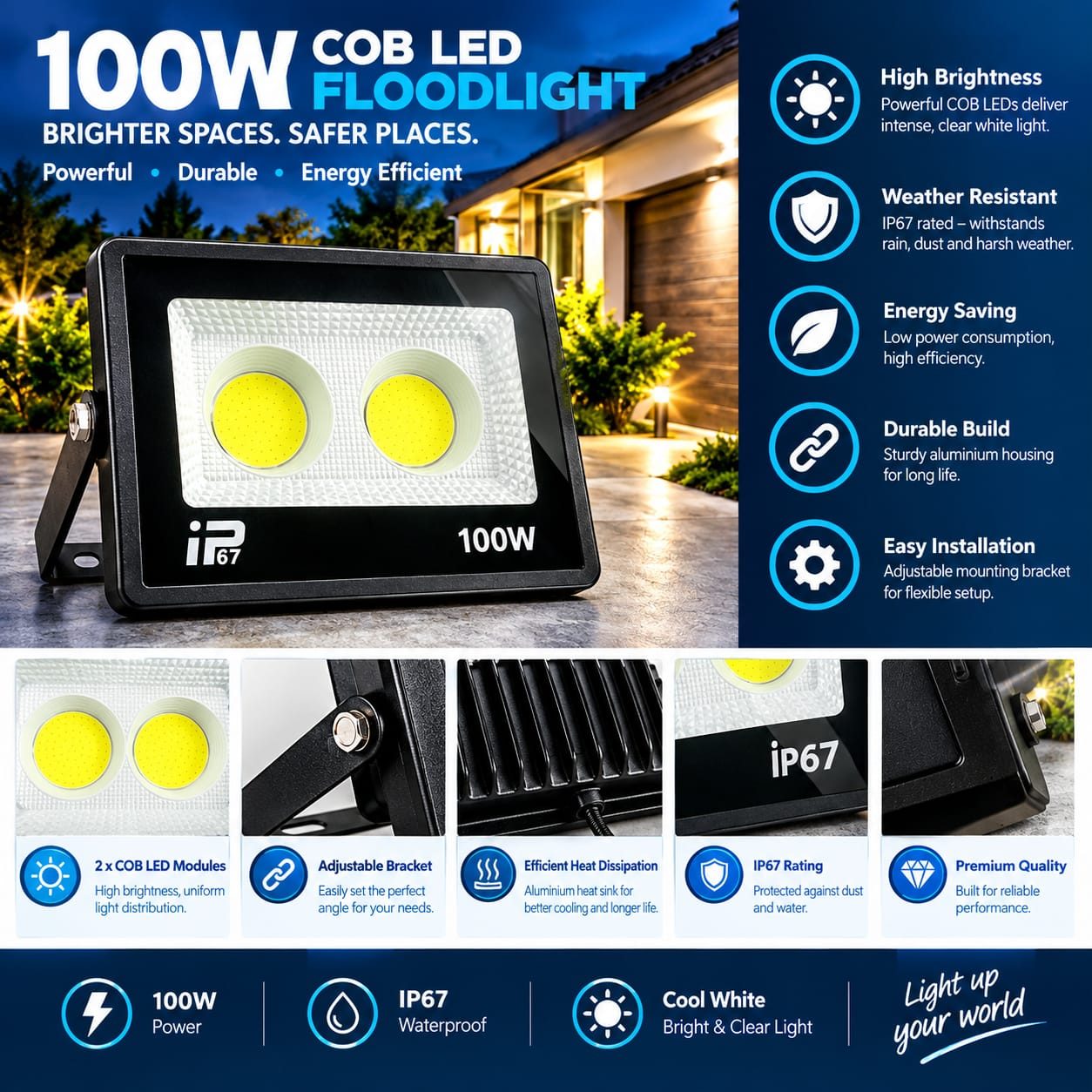 FLOOD LIGHT – 100W – COB – WH