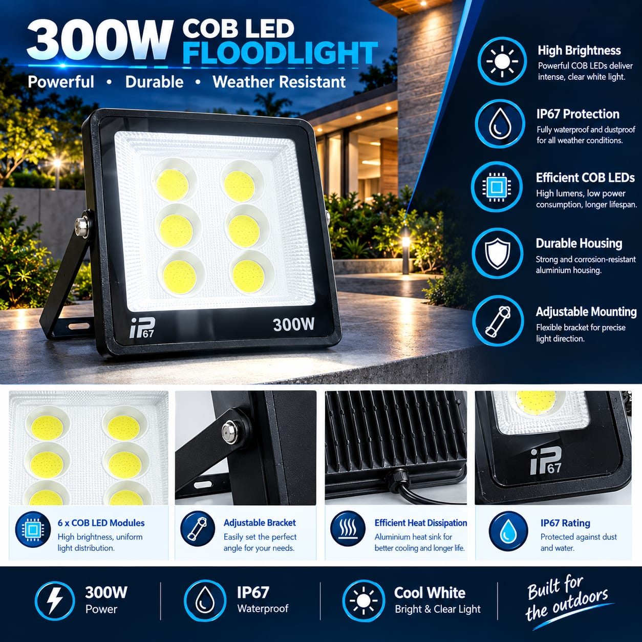 FLOOD LIGHT – 300W – COB – WH