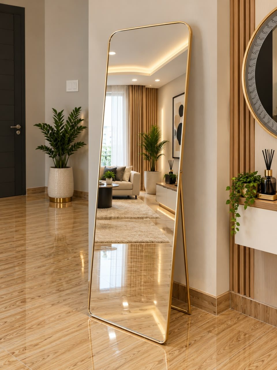 ONYX - FULL LENGTH MIRROR WITH A GOLD EDGE AND A STAND