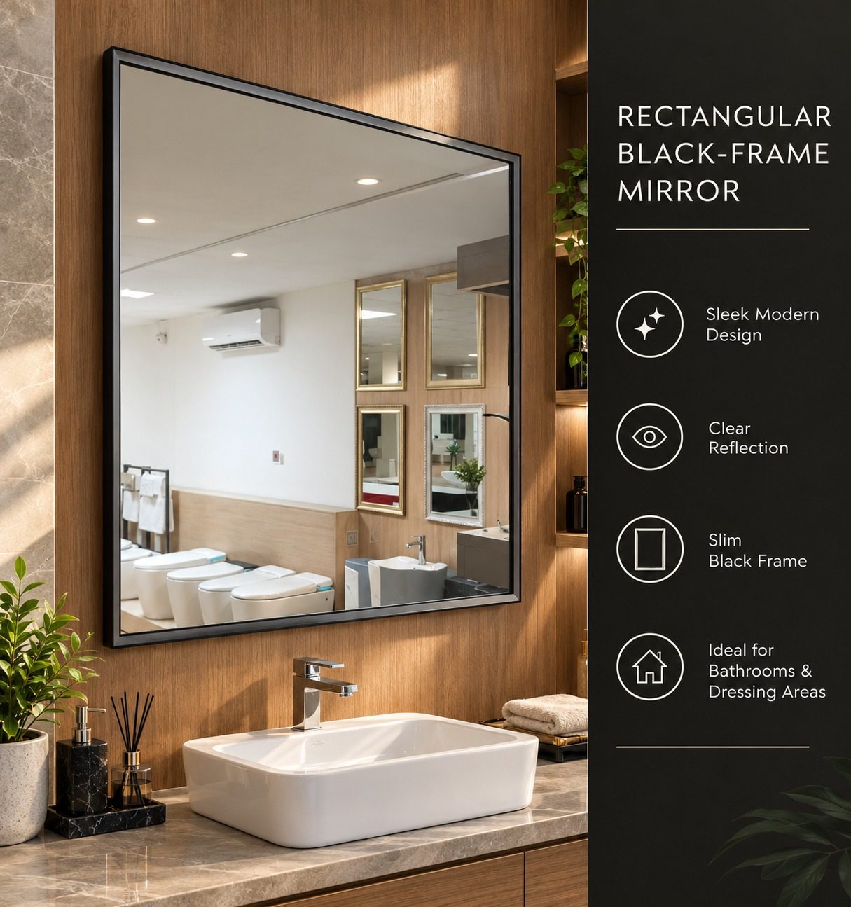Rectangular Black-Frame Wall Mirror.YS1004