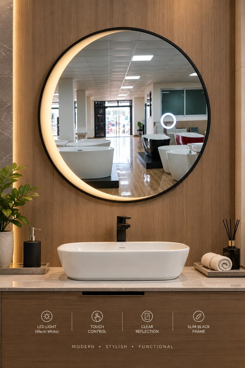 BLACK ROUND MIRROR led-1178