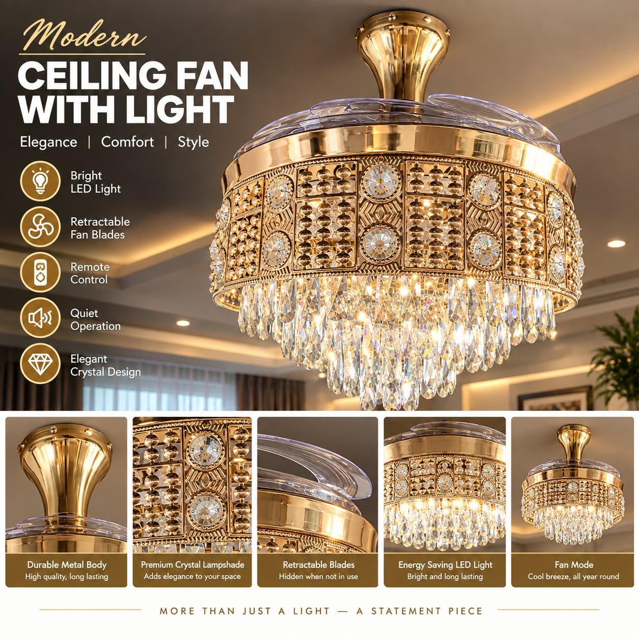 FAN LIGHT - 33072 - GOLDEN