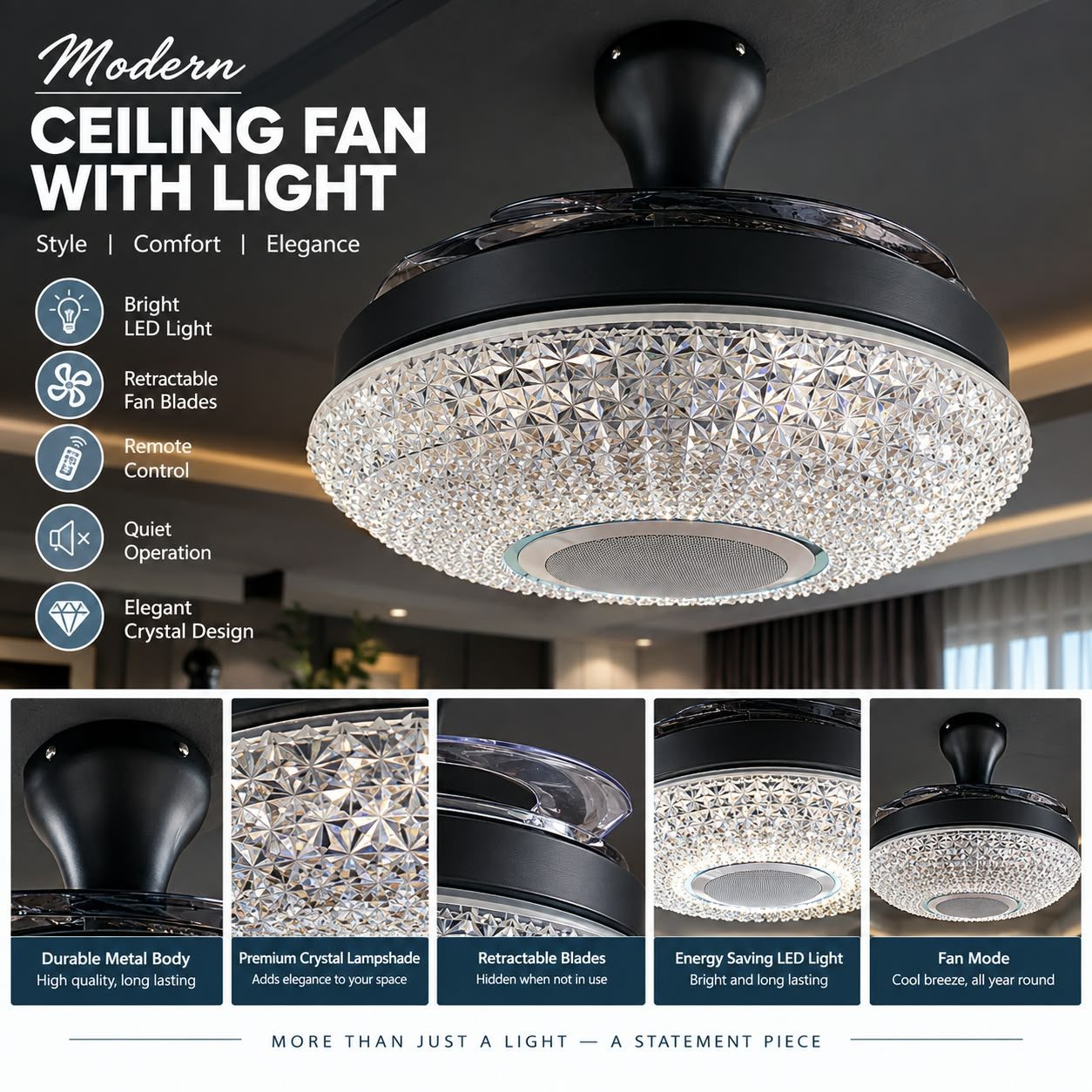 FAN LIGHT - 33080 - BLACK